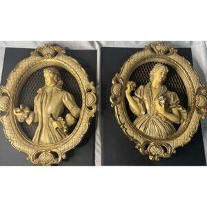 UNIVERSAL STATUARY CORP WALL PLAQUE PAIR VICTORIAN MAN WOMAN Proposal 1958